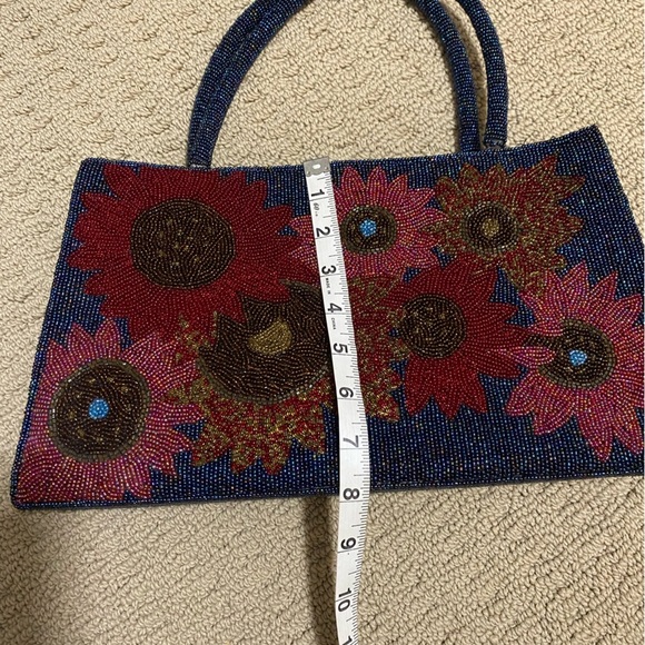 Blue Beaded Floral Handbag Purse.  Stunning Beadwork. - Picture 12 of 14